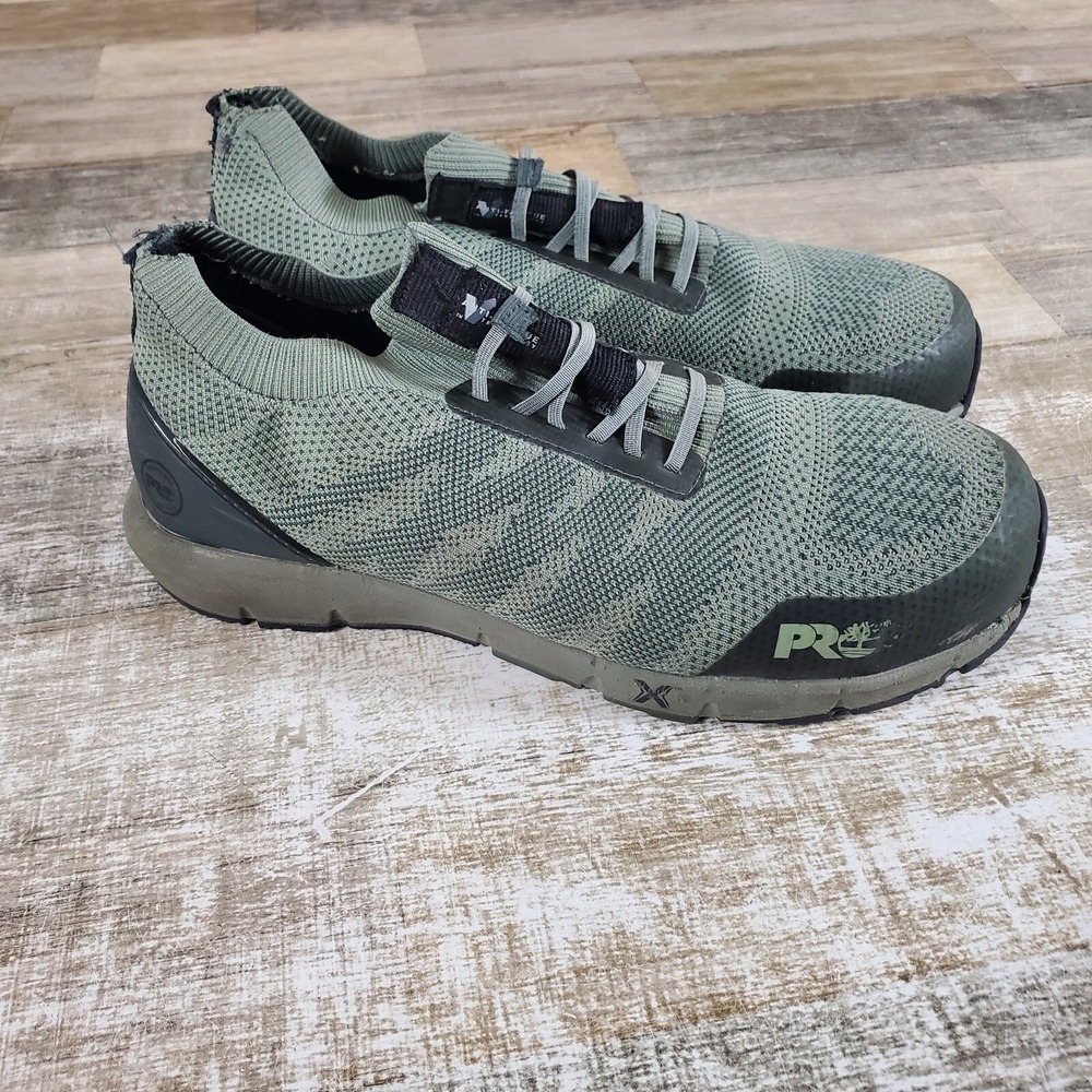 Timberland PRO Radius Knit Mens Work Shoes Sz 9.5 M Green Composite Toe Slip-On